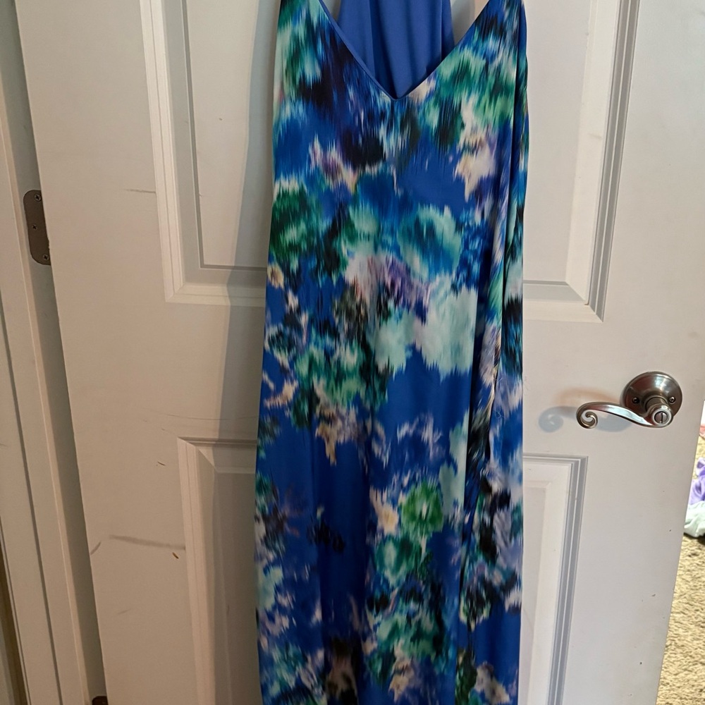 Nicole Miller Blue and Green Maxi Dress